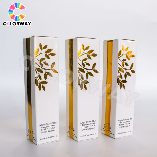 Holograma impreso en offset UV personalizado Oro Plata Estampado en caliente Cartón corrugado Perfumes Envases de cosméticos Cajas de papel con inserto de papel y ventana de PVC