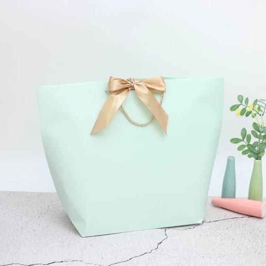 Bolsas de regalo de embalaje de compras de papel con mango de PP personalizado de alta calidad de lujo al por mayor de fábrica de China con bolsa de ropa cerrada con cinta